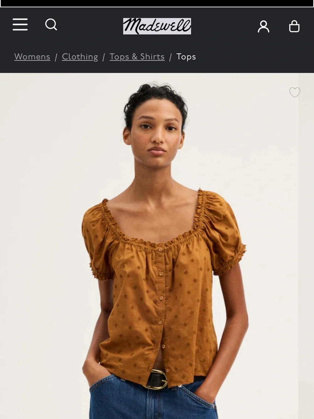Madewell Women's Rust Brown Puff-Sleeve Button Front Blouse